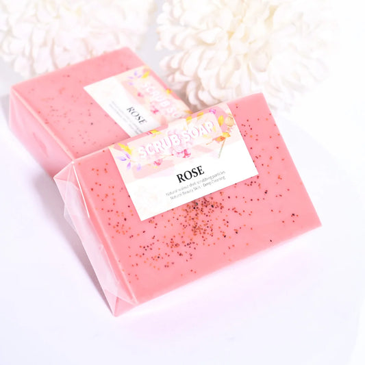 Soap - Pure Natural Rose Essential Oil Handmade Walnut Particle Soap Facial Exfoliating Cleansing 100g Soap
