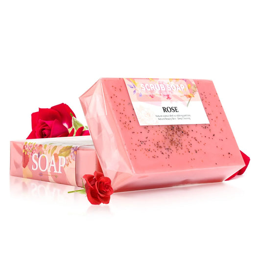 Soap - Pure Natural Rose Essential Oil Handmade Walnut Particle Soap Facial Exfoliating Cleansing 100g Soap