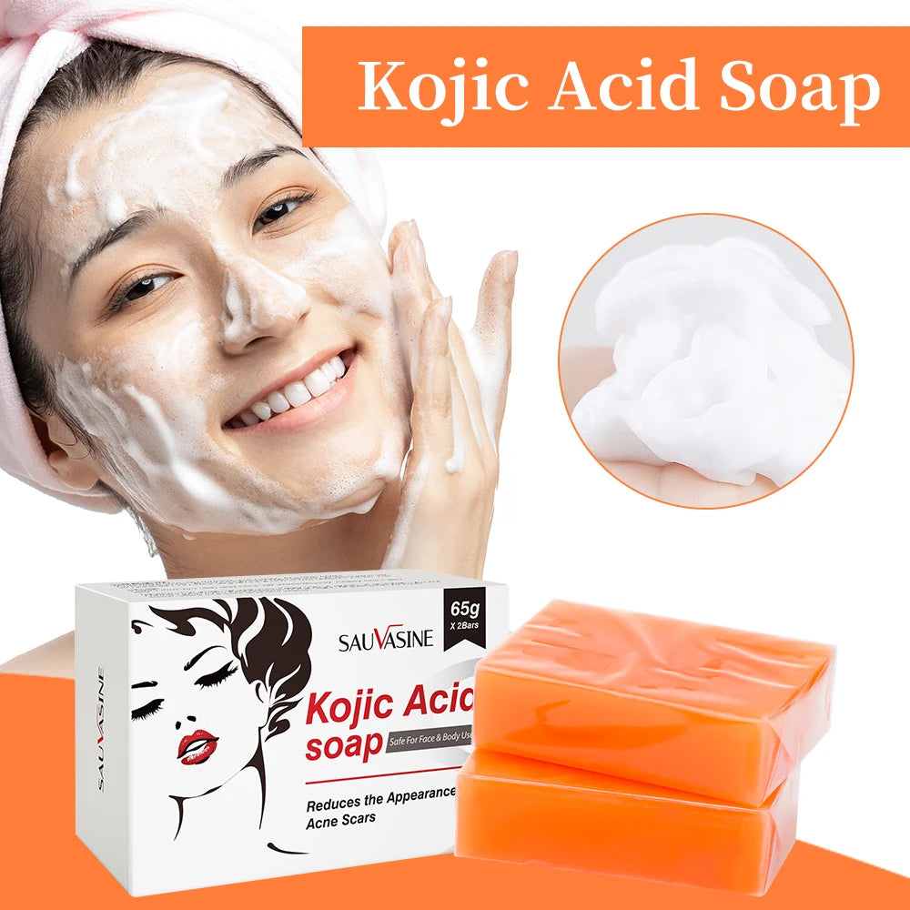 Soap - Two Pcs Handmade Kojic Acid Soap Natural Mild Non-irritating Brightening Skin ExfoliatorFace Cleansing Whitening Soap