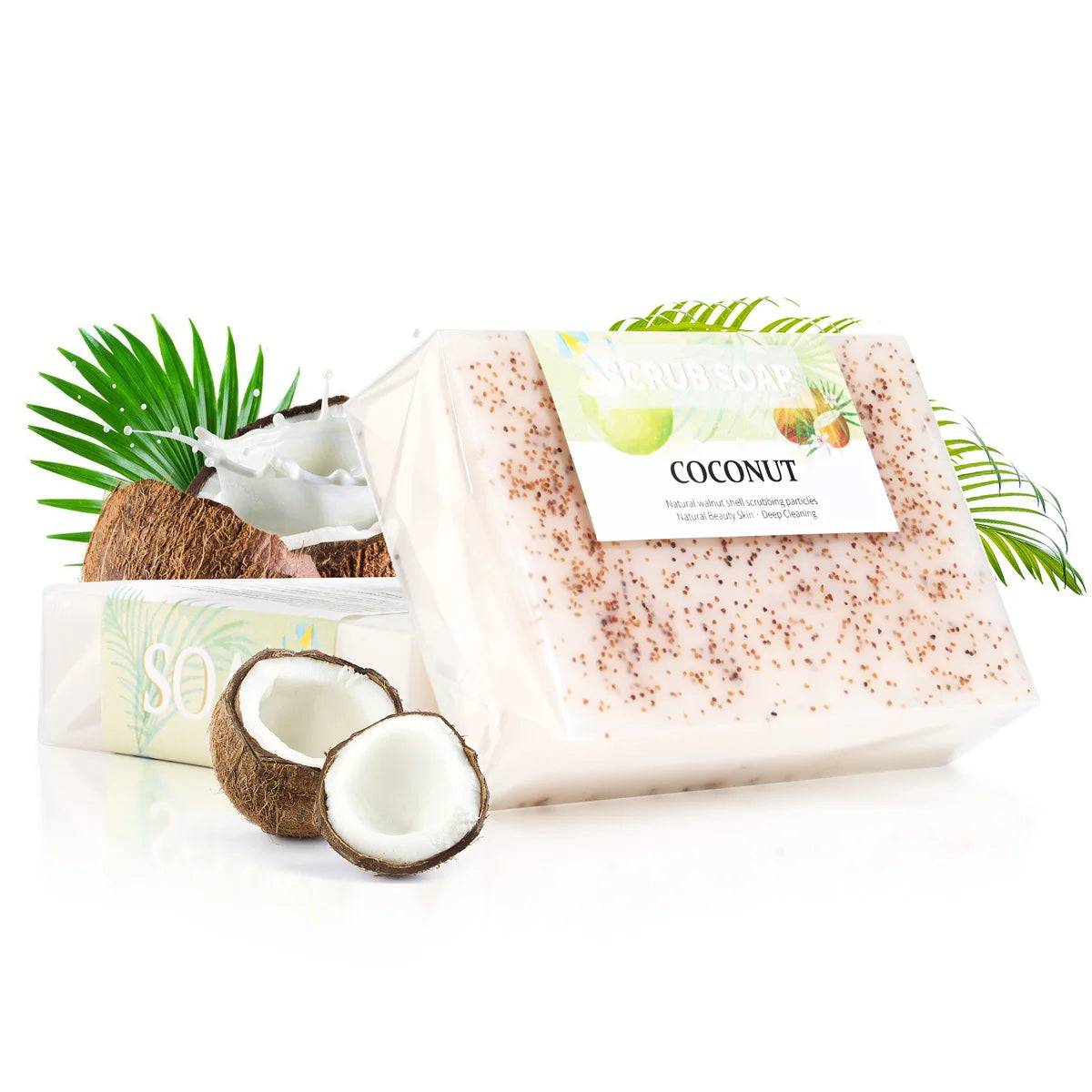Soap - Natural Coconut Milk Soap with Frosted Particles, Bright White Essential Oil, Hand Made Soap, Hand Moisturizing, 100% Organic