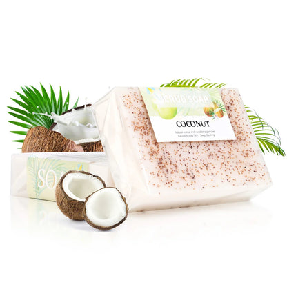 Soap - Natural Coconut Milk Soap with Frosted Particles, Bright White Essential Oil, Hand Made Soap, Hand Moisturizing, 100% Organic