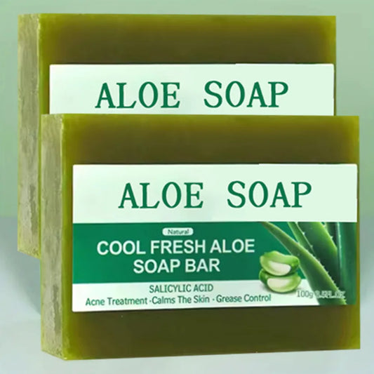 Soap - One & Two pcs Natural Aloe Vera Soap Acne Treatment Handmade Soap for Face & Body, Calming Grease Control Cleansing Soap