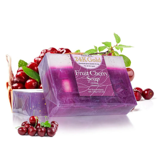 Soap - Fruit Cherry Aroma 150g Essential Oil Soap With Added 24K Gold Leaf Handmade Soap For Facial Cleansing
