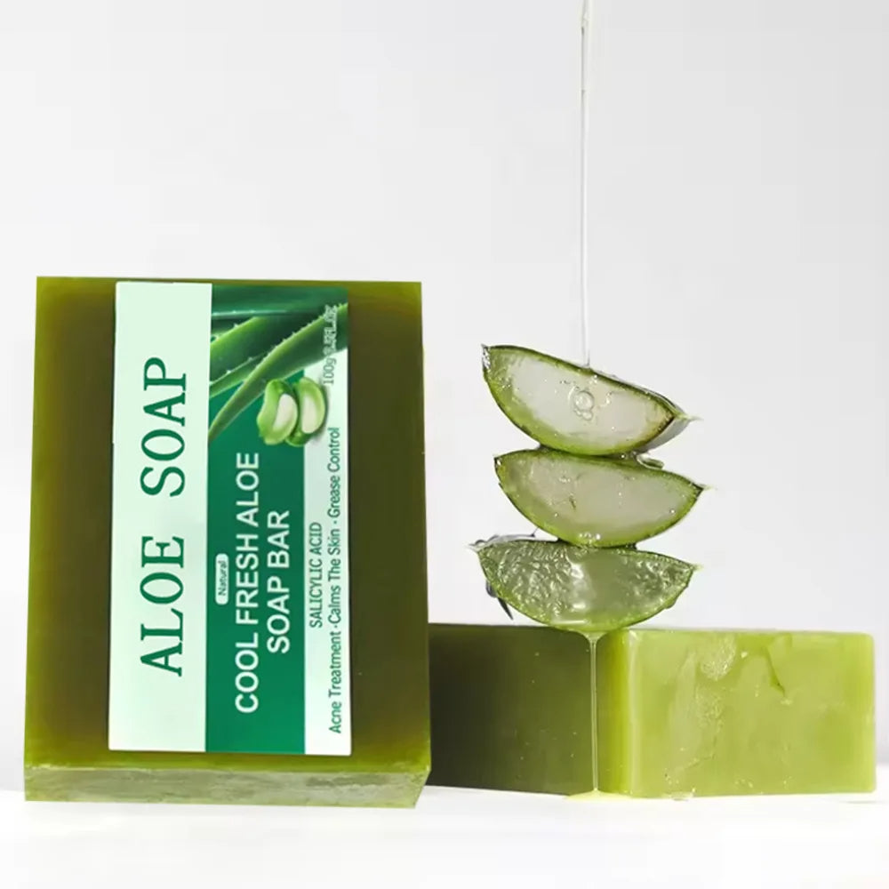 Soap - One & Two pcs Natural Aloe Vera Soap Acne Treatment Handmade Soap for Face & Body, Calming Grease Control Cleansing Soap