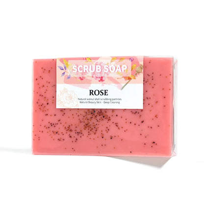 Soap - Pure Natural Rose Essential Oil Handmade Walnut Particle Soap Facial Exfoliating Cleansing 100g Soap