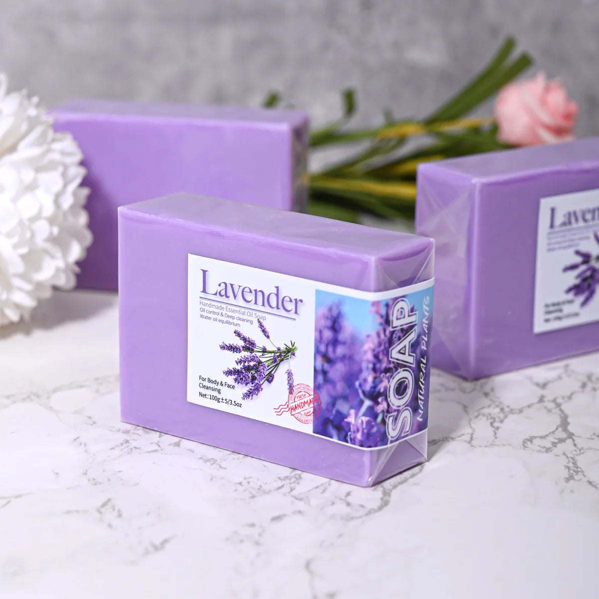 Soap - Natural Organic Lavender Essential Oil Soap Handmade, Refreshing, Oil Control, Bath Soap