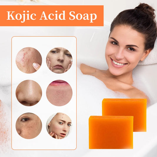 Soap - Two Pcs Handmade Kojic Acid Soap Natural Mild Non-irritating Brightening Skin ExfoliatorFace Cleansing Whitening Soap