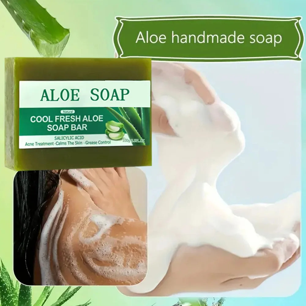 Soap - One & Two pcs Natural Aloe Vera Soap Acne Treatment Handmade Soap for Face & Body, Calming Grease Control Cleansing Soap