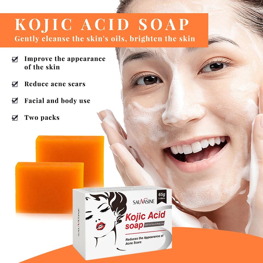 Soap - Two Pcs Handmade Kojic Acid Soap Natural Mild Non-irritating Brightening Skin ExfoliatorFace Cleansing Whitening Soap