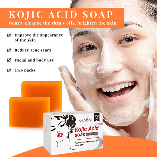 Soap - Two Pcs Handmade Kojic Acid Soap Natural Mild Non-irritating Brightening Skin ExfoliatorFace Cleansing Whitening Soap