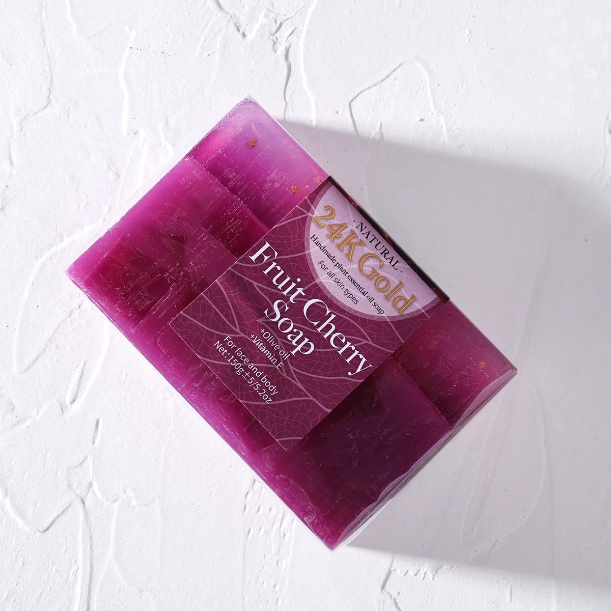 Soap - Fruit Cherry Aroma 150g Essential Oil Soap With Added 24K Gold Leaf Handmade Soap For Facial Cleansing