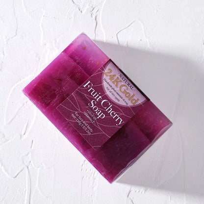 Soap - Fruit Cherry Aroma 150g Essential Oil Soap With Added 24K Gold Leaf Handmade Soap For Facial Cleansing