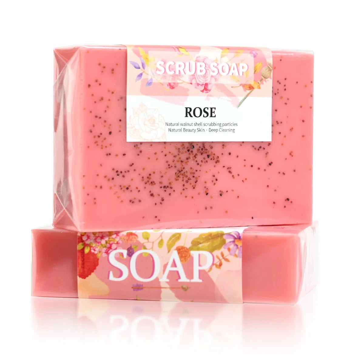 Soap - Pure Natural Rose Essential Oil Handmade Walnut Particle Soap Facial Exfoliating Cleansing 100g Soap