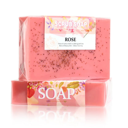 Soap - Pure Natural Rose Essential Oil Handmade Walnut Particle Soap Facial Exfoliating Cleansing 100g Soap
