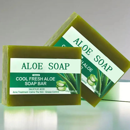 Soap - One & Two pcs Natural Aloe Vera Soap Acne Treatment Handmade Soap for Face & Body, Calming Grease Control Cleansing Soap