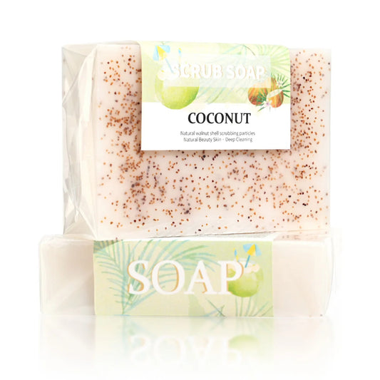 Soap - Natural Coconut Milk Soap with Frosted Particles, Bright White Essential Oil, Hand Made Soap, Hand Moisturizing, 100% Organic