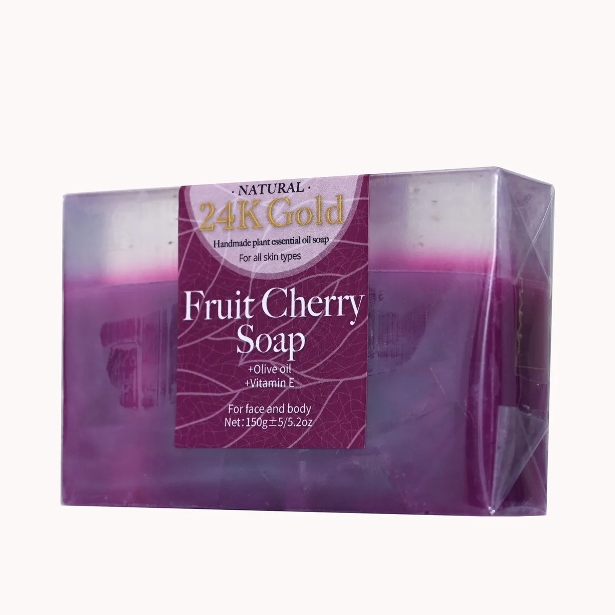 Soap - Fruit Cherry Aroma 150g Essential Oil Soap With Added 24K Gold Leaf Handmade Soap For Facial Cleansing