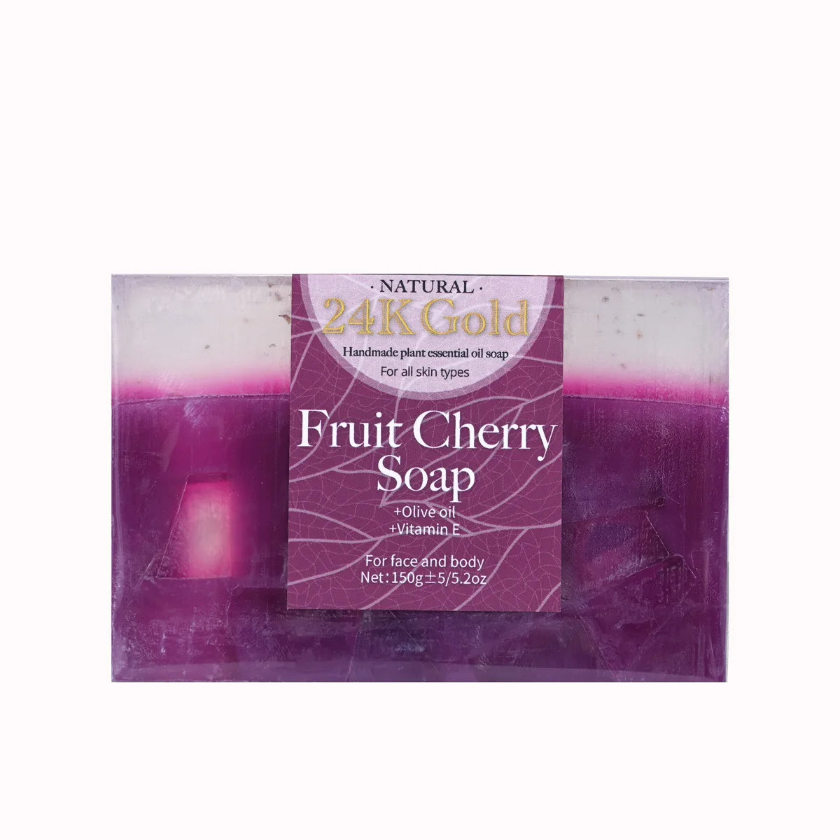 Soap - Fruit Cherry Aroma 150g Essential Oil Soap With Added 24K Gold Leaf Handmade Soap For Facial Cleansing
