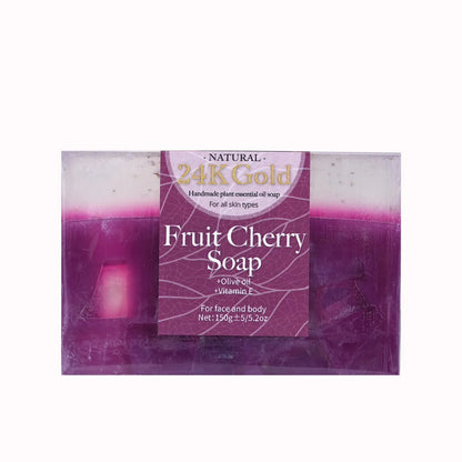 Soap - Fruit Cherry Aroma 150g Essential Oil Soap With Added 24K Gold Leaf Handmade Soap For Facial Cleansing