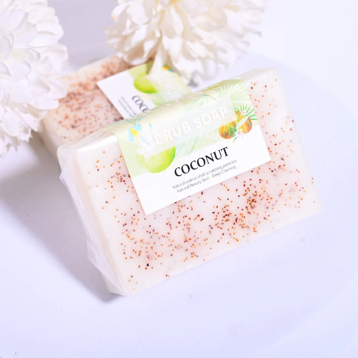 Soap - Natural Coconut Milk Soap with Frosted Particles, Bright White Essential Oil, Hand Made Soap, Hand Moisturizing, 100% Organic