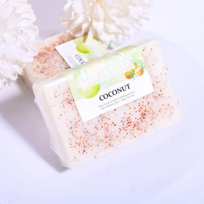 Soap - Natural Coconut Milk Soap with Frosted Particles, Bright White Essential Oil, Hand Made Soap, Hand Moisturizing, 100% Organic