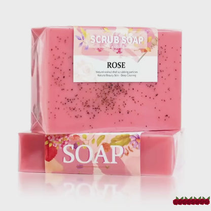 Soap - Pure Natural Rose Essential Oil Handmade Walnut Particle Soap Facial Exfoliating Cleansing 100g Soap